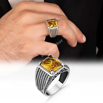 Solid 925 Sterling Silver Handmade Jewelry Citrine Men's Ring All Size • $40