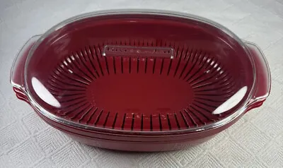 Kitchen Aid Red Microwave Steamer Dish (3 Piece Set) Oval Casserole • $16.83