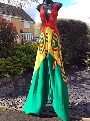 NEW   Handmade Jamaican RASTA Colour Mermaid Maxi Dress Size...16-18 TALL • £39.99