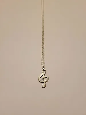 Treble Clef Pendant Necklace With Silver Plated Chain 925 Handmade Music Note • £4.90