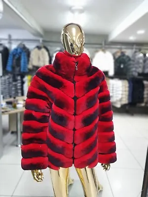 Men Real Rex Rabbit Fur Coat Nature Chinchilla Color Jacket Winter Warm Overcoat • $493.50