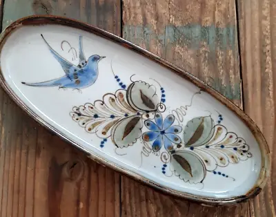 Tonala Blue Bird Ken Edwards Mexican Folk Art Pottery Small Oval Platter Tray • $32.50