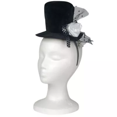 Mini Top Hat Headband Black Rose Accent Adult Ladies Flapper Costume Accessories • $10.99