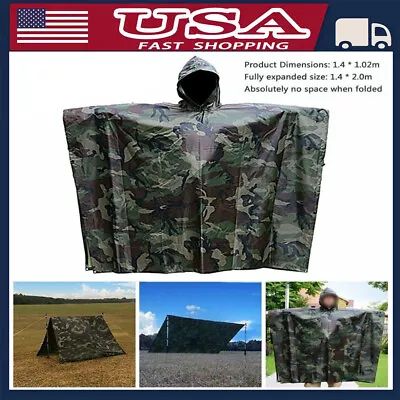 US Military Woodland Ripstop Wet Weather Raincoat Poncho Camping Hiking Camo • $21.99