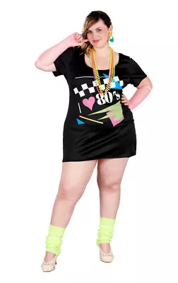 Women's Plus Size I Love The 80s Short Neon Retro Dress Fancy Dress Costume • £24.99