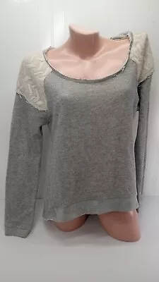 Womens NWT MISS ME Grey Ivory Distressed Ripped Back Lightweight Top SZ L RV $59 • $18.95