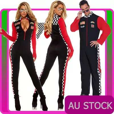 Mens Womens Racing Costume Miss Racer Sport Driver Super Car Grid Girl Jumpsuit • $30.49