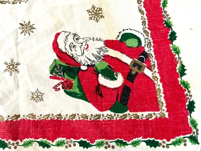 $9.99 • Buy VINTAGE CHRISTMAS POINSETTIA Ornaments Santa Fireplace  TABLECLOTH CUTTER
