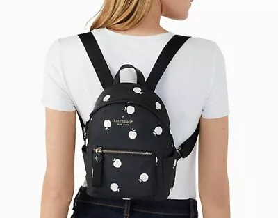 Kate Spade Chelsea The Little Better Orch Mini Nylon Backpack Black Multi Apple • $78