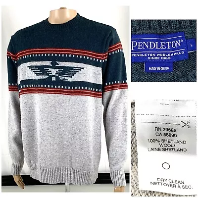 Pendleton Mens Southwestern Indian Blanket 100% Shetland Wool Sweater Size Large • $85