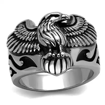 Stainless Steel Eagle Biker USA Military Patriot Silver Tone Ring • $12.39