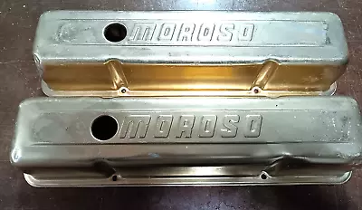 USED Pair Vintage MOROSO Small Block Chevy Valve Covers Gold Have Holes • $169