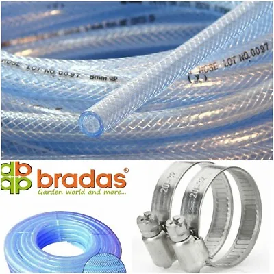 £1.69 • Buy Heavy Duty Braided Clear PVC Hose Pipe - Water Air Fuel + 2 Stainless Tube Clips
