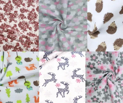 £4 • Buy 100% Brushed Cotton Fabric Kids Winceyette Flannel Hedgehog Christmas Clouds Sew