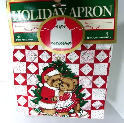 NWT NOS VTG 1980s Country Christmas Mr & Mrs Santa Claus Bears Butcher Apron • $9.99