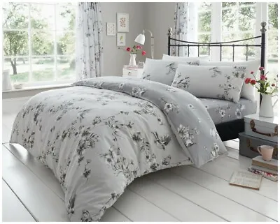 £17.49 • Buy Birdie Blossom Floral Printed Duvet Quilt Cover Birds Bedding Set Bed Linen