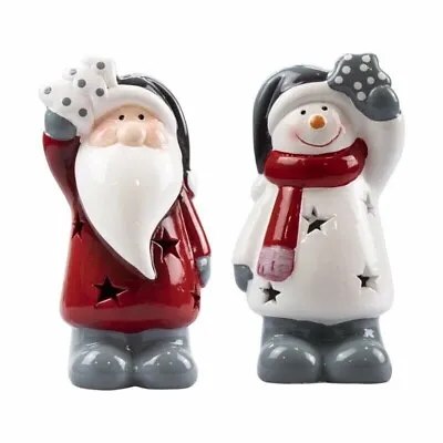 Christmas LED Light Up Ceramic Snowman Santa Scene Festive Decorations Ornaments • £7.16