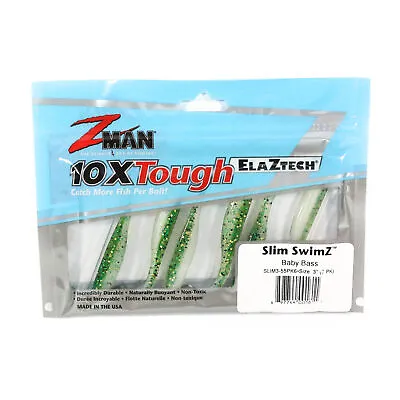 Zman Soft Lure Slim SwimZ 3 Inch 6/Pack Baby Bass (1611) • $20.90