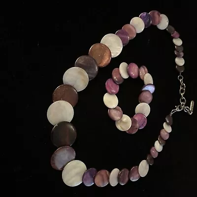 EAST Purple Flat Disc Beaded Multi Statement Necklace With Bracelet Lot 11G • £3