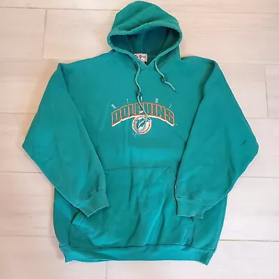 VTG 80s 90s Miami Dolphins Embroidered Pullover Hoodie Sweatershirt Game Sz M • $17.99