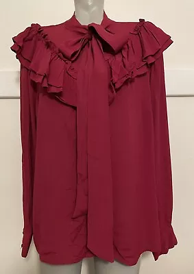 A NEW DAY (Target) Maroon Long Sleeve High Neck Ruffle Tie Peasant Blouse Sz XL • $6.50