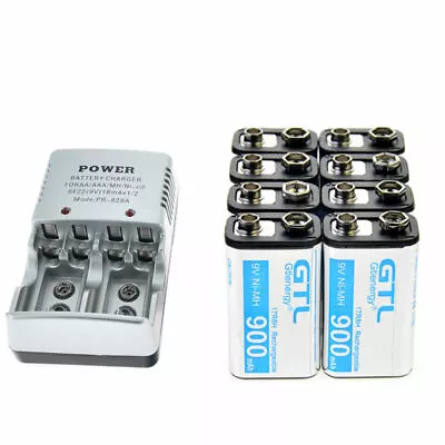 Lot GTL 900mAh 9V 17R8H NiMH Rechargeable Batteries ± 9-Volt Battery Charger US • $16.73