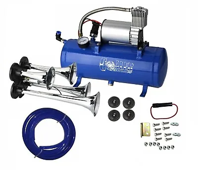 4 Trumpet Train Air Horn Kit 120PSI 150db Air System With 12V Air Compressor • $108.98