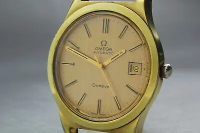 [Exc+4 ]  Vintage Omega Geneve Automatic Date GP Case Men's Watch • $739.49