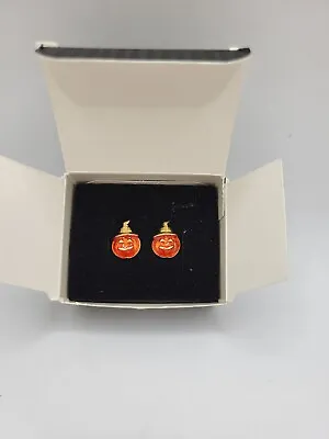 Vintage Avon Pierced Earrings Jack O Lantern Pumpkin Halloween Studs 5/8  NIB • $15