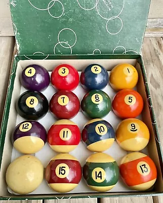 Vintage ARAMITH Premier BILLIARD POOL BALLS 2-1/4  Full Box Set Made In BELGIAN • $50