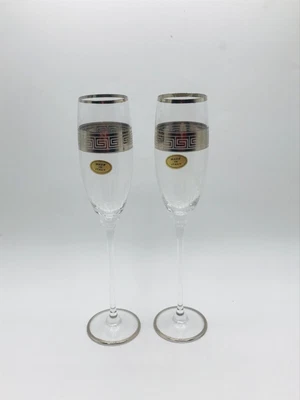 $35 • Buy Vintage Italian Made Crystal Champagne Glass Flutes Set Of 2
