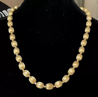 Vintage Signed Crown Trifari Textured Oblong Gold Tone Bead Necklace • $14.99