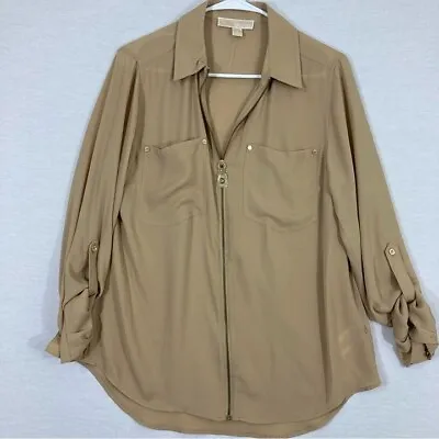 Michael Michael Kors Beige/Tan Zip Up Business/Office Top Medium • $8