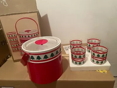 $54.99 • Buy Georges Briard Signed Vintage Christmas TREE ICE BUCKET & 4 GLASSES- 1970? MINT