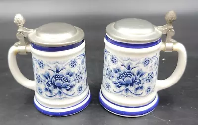 2 Echt Kobalt Porcelain German Beer Stein Blue Floral Miniature Tankard 2.5” • $45.95