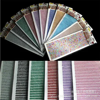 £3.49 • Buy 900 Rhinestone Stickers Stick On 4mm Gem Glue Strip Sparkle Bling Beads Diamante