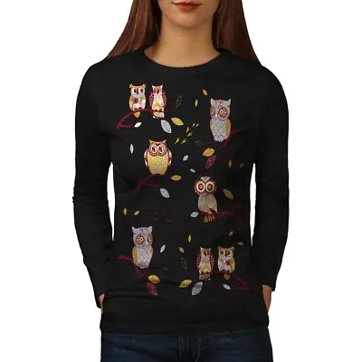 Wellcoda Crazy Owl Branch Womens Long Sleeve T-shirt Birdie Casual Design • £22.99