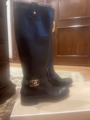 Michael By Michael Kors Charm Leather Riding Boot Dark Brown Size 9M • $40