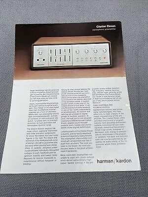 Vintage Harman / Kardon Citation Eleven Preamplifier 11 Sales Sheet Audio HiFi • $9.99