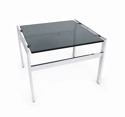 Smoked Glass Coffee Table Square Chrome Mid Century Vintage End Side Vintage • $500