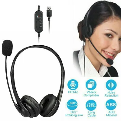 £9.99 • Buy USB Headphones Headset With Microphone Noise Cancelling For PC Laptop Chat Call