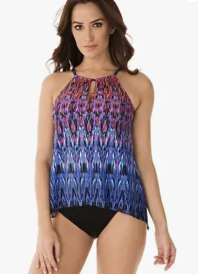 Miraclesuit Women's Swimwear Vesuvio Peephole High Neck Tankini Top Size 8  1619 • $80.10
