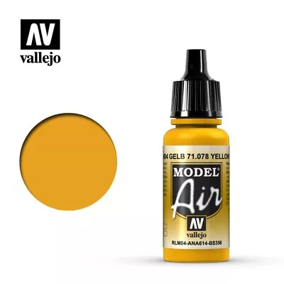 Vallejo Model Air: Yellow - Acrylic Paint Bottle 17ml VAL71.078 • £2.65