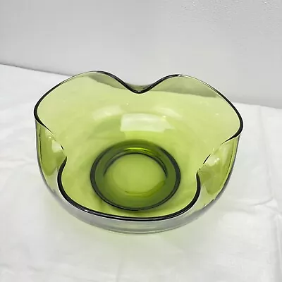 Anchor Hocking Mid-Century Modern Avocado Green Glass Chip Bowl Vintage 60s 70s • $14.99