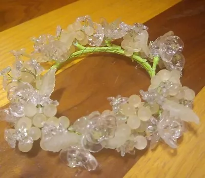 Vintage Clear Plastic Candle Ring Wreath Flowers Grapes Leaves Dragonflies? • $16.99