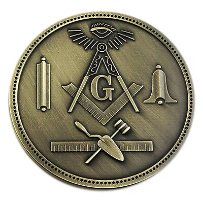 Working Tools Round Masonic Auto Emblem - [Antique Brass][3'' Diameter] • $11.99