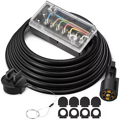 12ft 7 Way RV Trailer Cord Junction Box Trailer Light Wiring Cable Harness Kit • $55.36