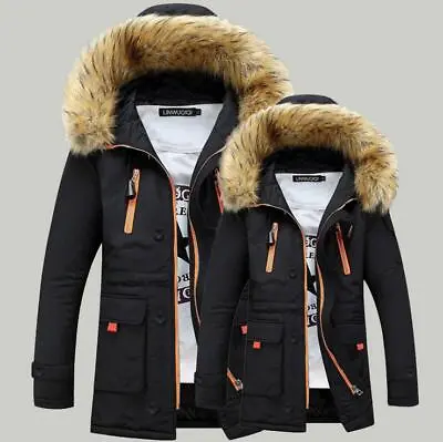 Mid-length Cotton Coat Men's Plus Velvet Thickened Warm Large Fur Collar Jacket • $67.14