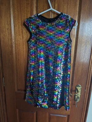 £5.99 • Buy Girls Blue Zoo Rainbow/Silver Sequin Reversible Dress Age 12 Worn Once