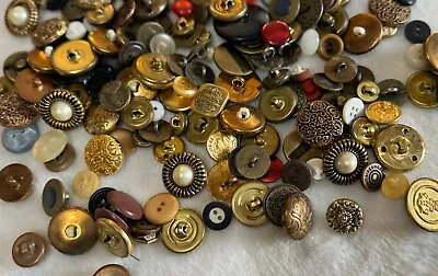 Vintage Sewing Buttons Random Assortment Brass Reds Blues Approx 1/2 Bag • $6.50